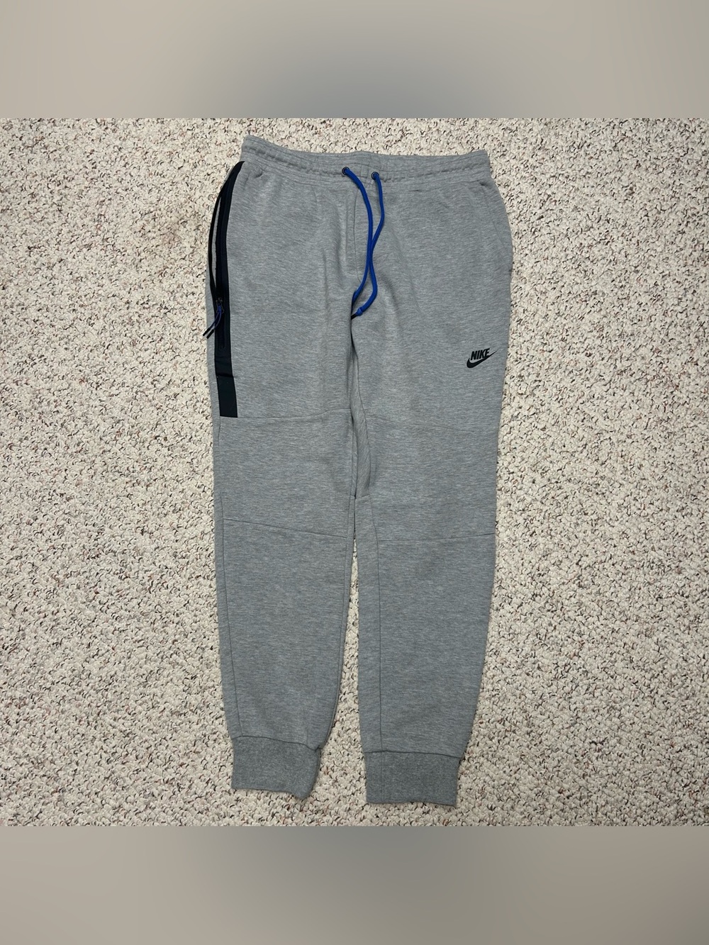 Nike Tech Fleece Pants Sweats Men’s Size L Grey Tapered 545343-064 Blue Accents